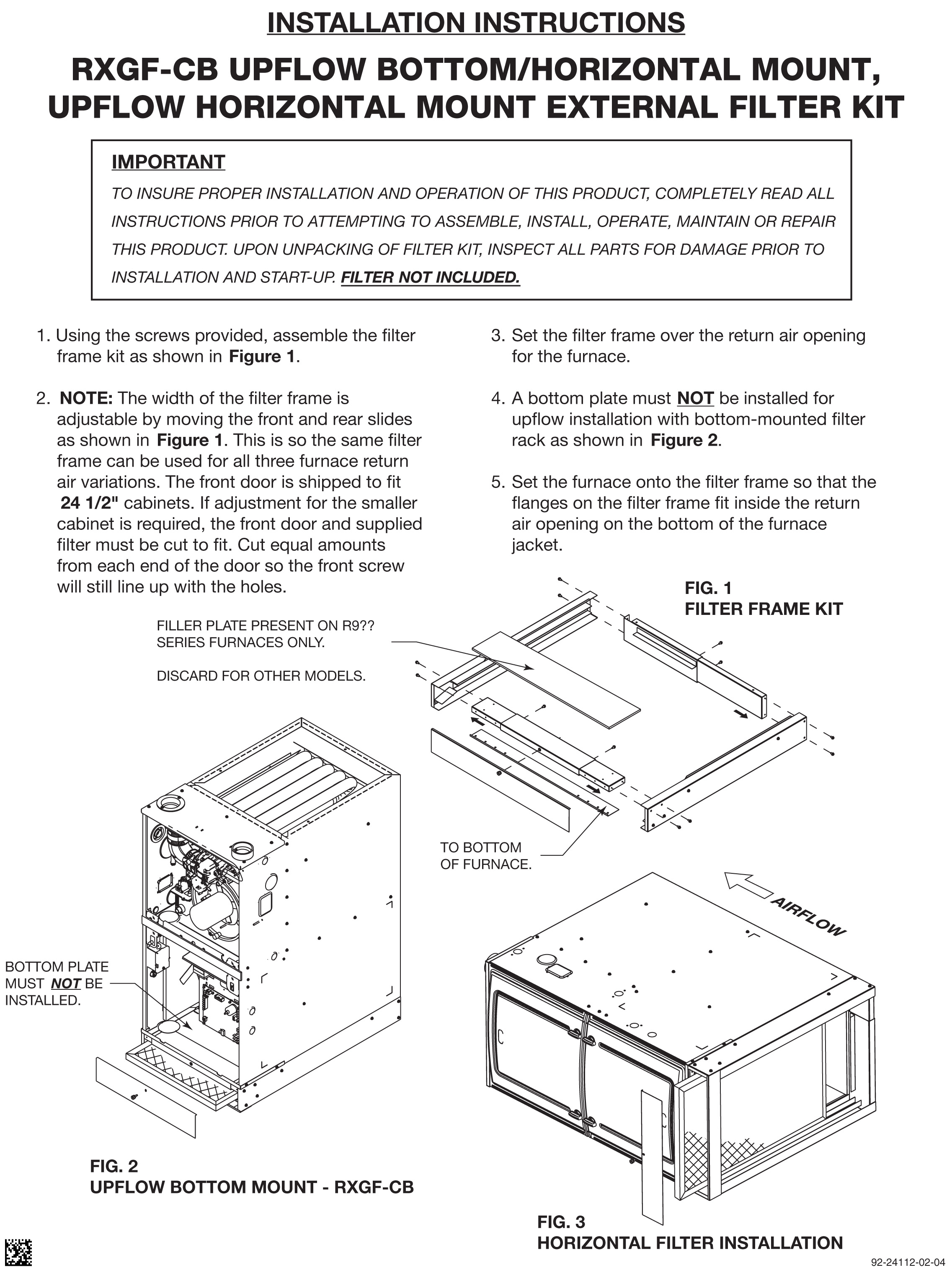 Rheem, Ruud Gas Furnace Adjustable External Filter Rack RXGF-CB (CLOSEOUT SPECIAL) (F)